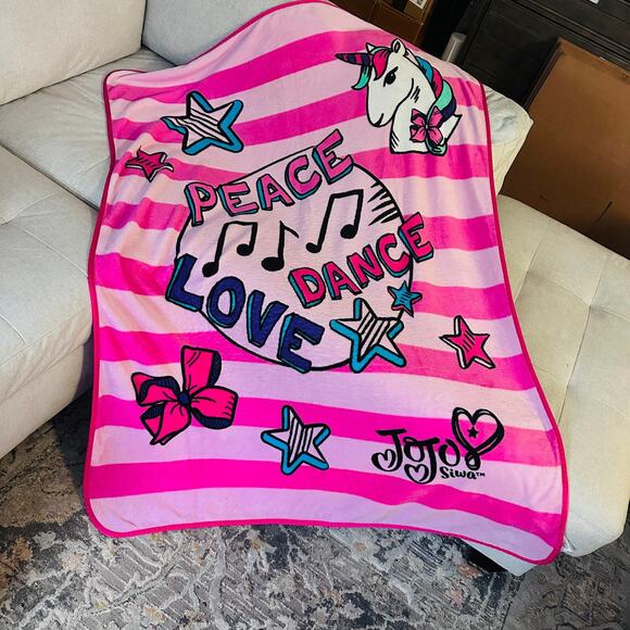 Nickelodeon JoJo Siwa Unicorn "Peace Love Dance" Plush Throw Blanket Girly Pink - Picture 1 of 9